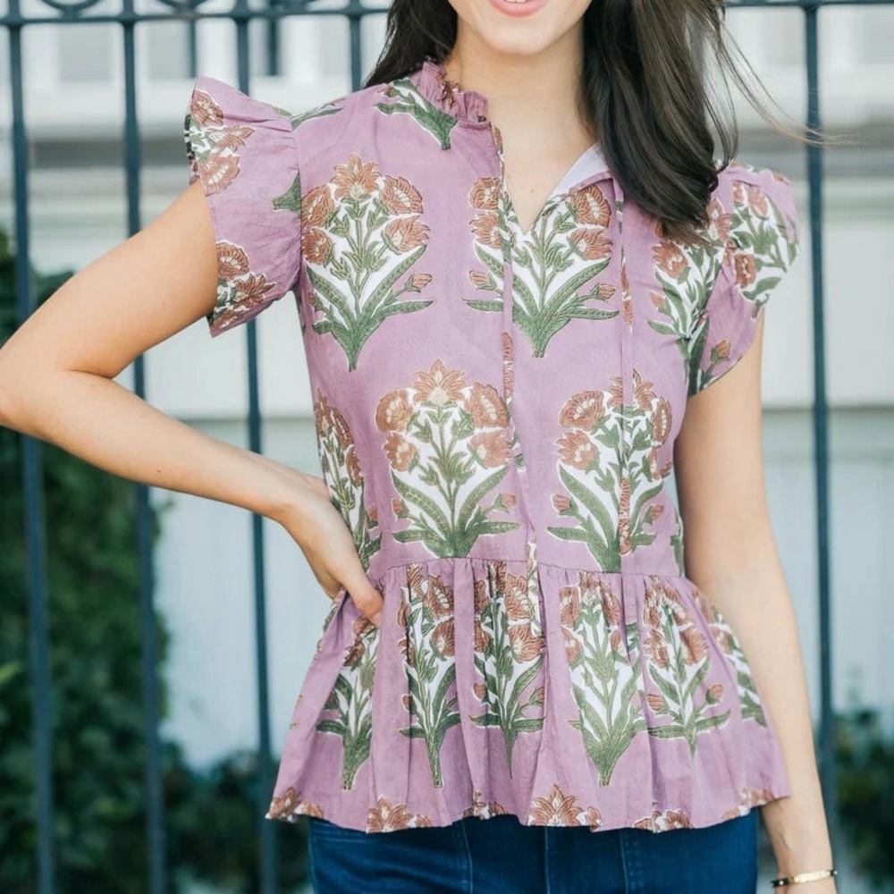 VICTORIA DUNN Luna Short Sleeve Cotton Blouse Spiced Ginger